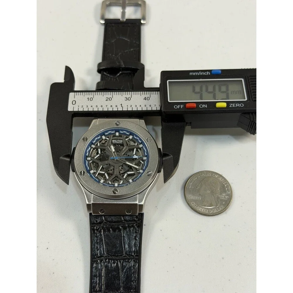 Men’s Automatic Mechanical Skeleton Racing Wheel Rim Design Sport Watch 44.9mm